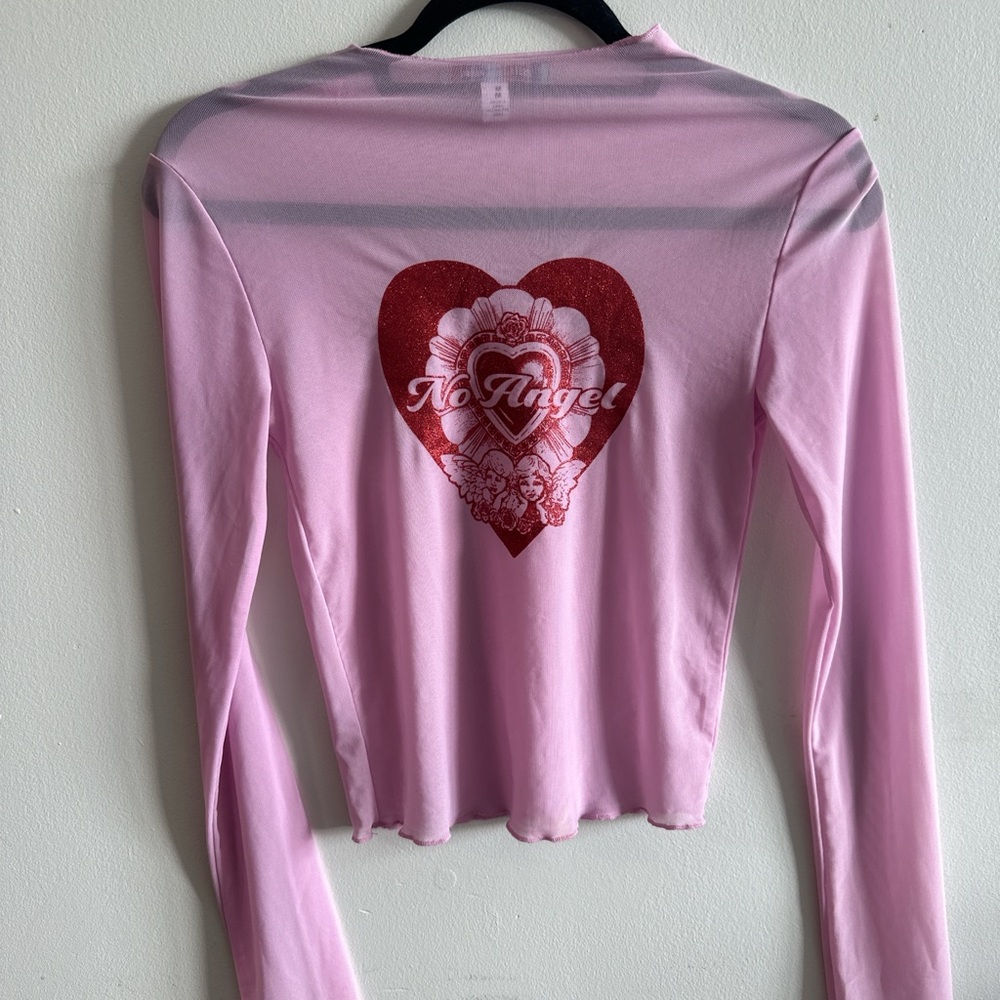 Urban Outfitters Pink Mesh Graphic Blouse
